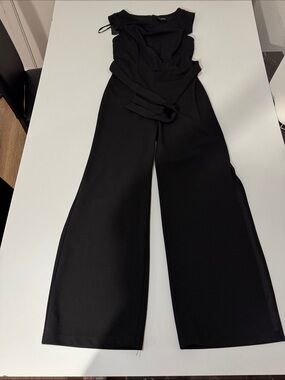 bebe Black Wide-Leg Jumpsuit with Self-Tie Waist